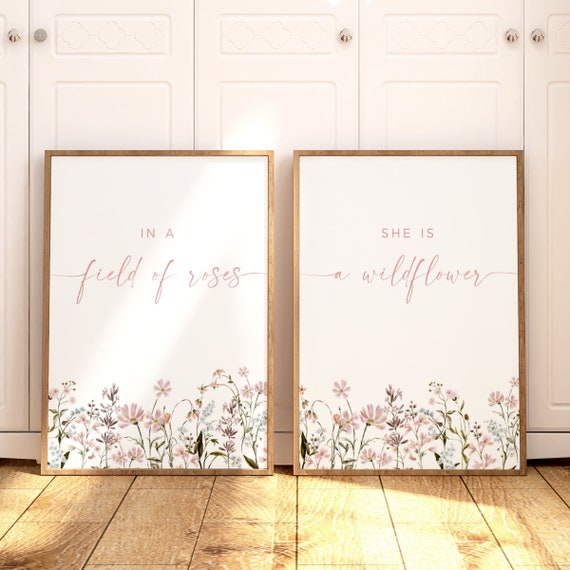 Wildflower Girl Nursery Decor, Rose Field Art Print
