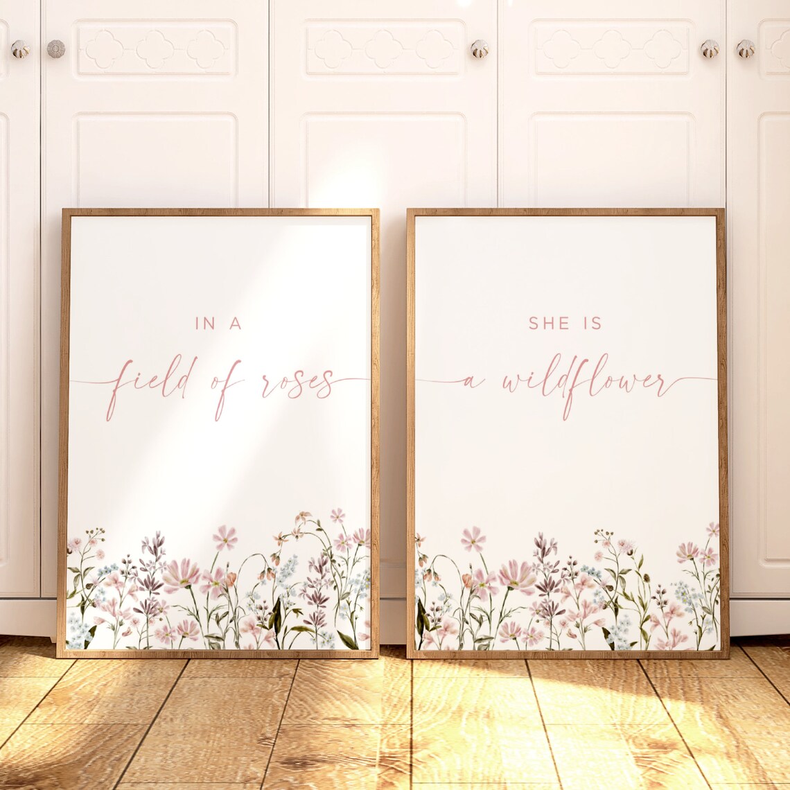 Wildflower Girl Nursery Decor, Rose Field Art Print