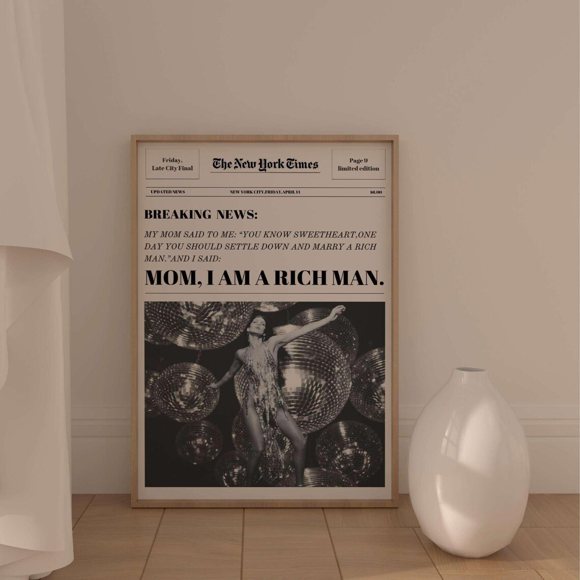 Mom I Am A Rich Man Cher Quote Funny Newspaper Style Art Poster - Image 2