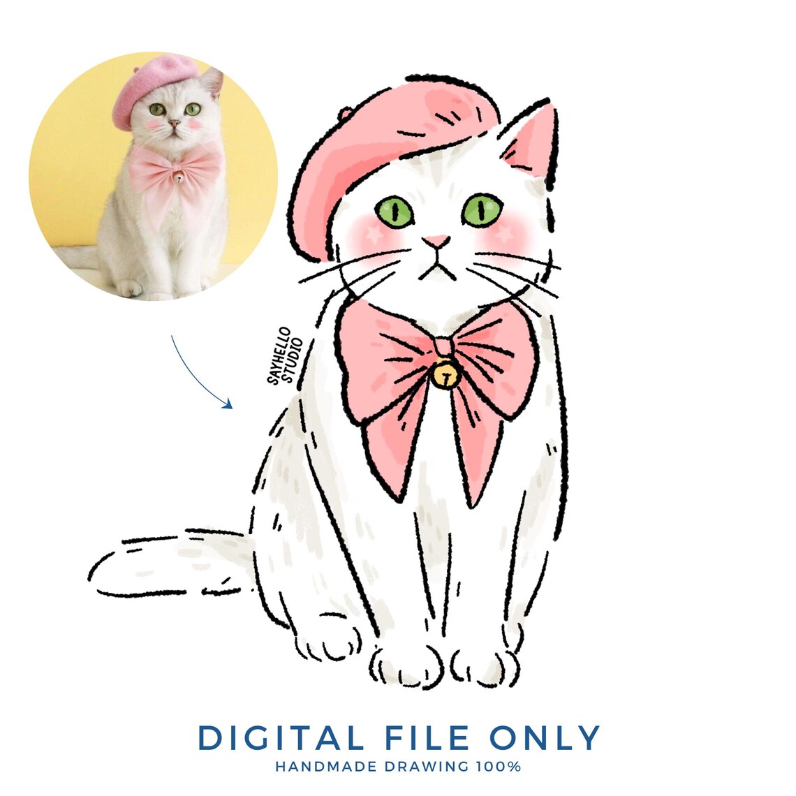 Luna the Tuxedo Cat Custom Cartoon Pet Portrait Illustration Poster - Image 3