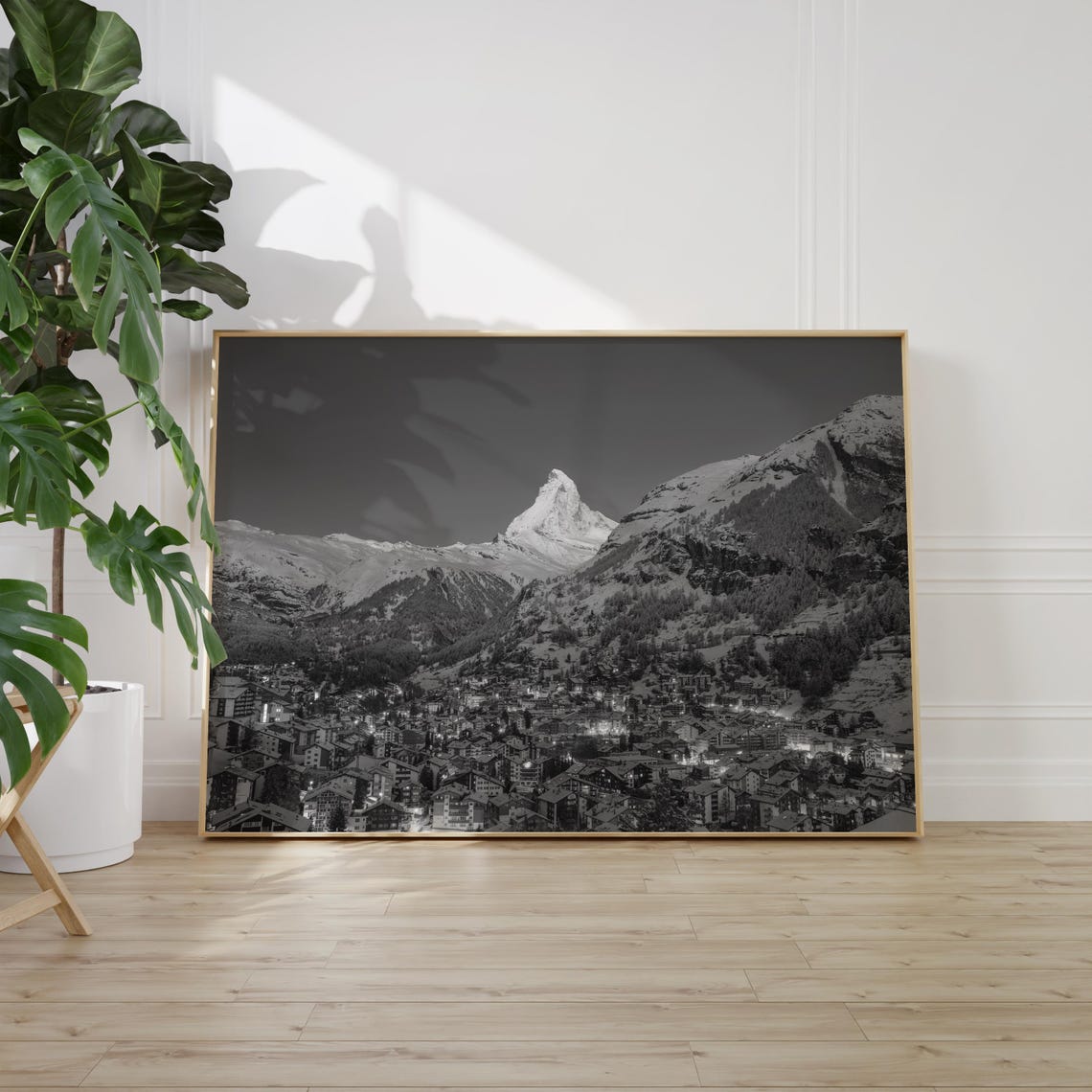 Zermatt Matterhorn Peak Black and White Night Village Alpine Poster - Image 2