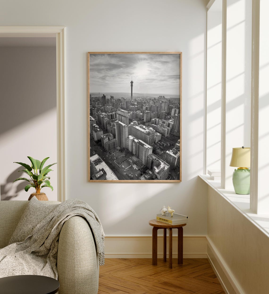 Johannesburg Skyline Aerial Black White Tower City Landscape Poster - Image 5