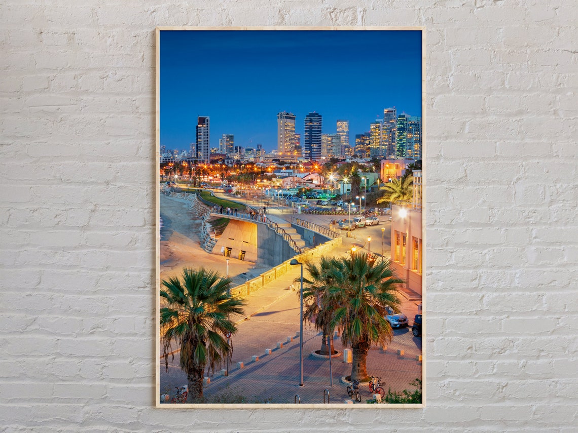 Tel Aviv Skyline at Dusk Along the Promenade Israel Travel Poster