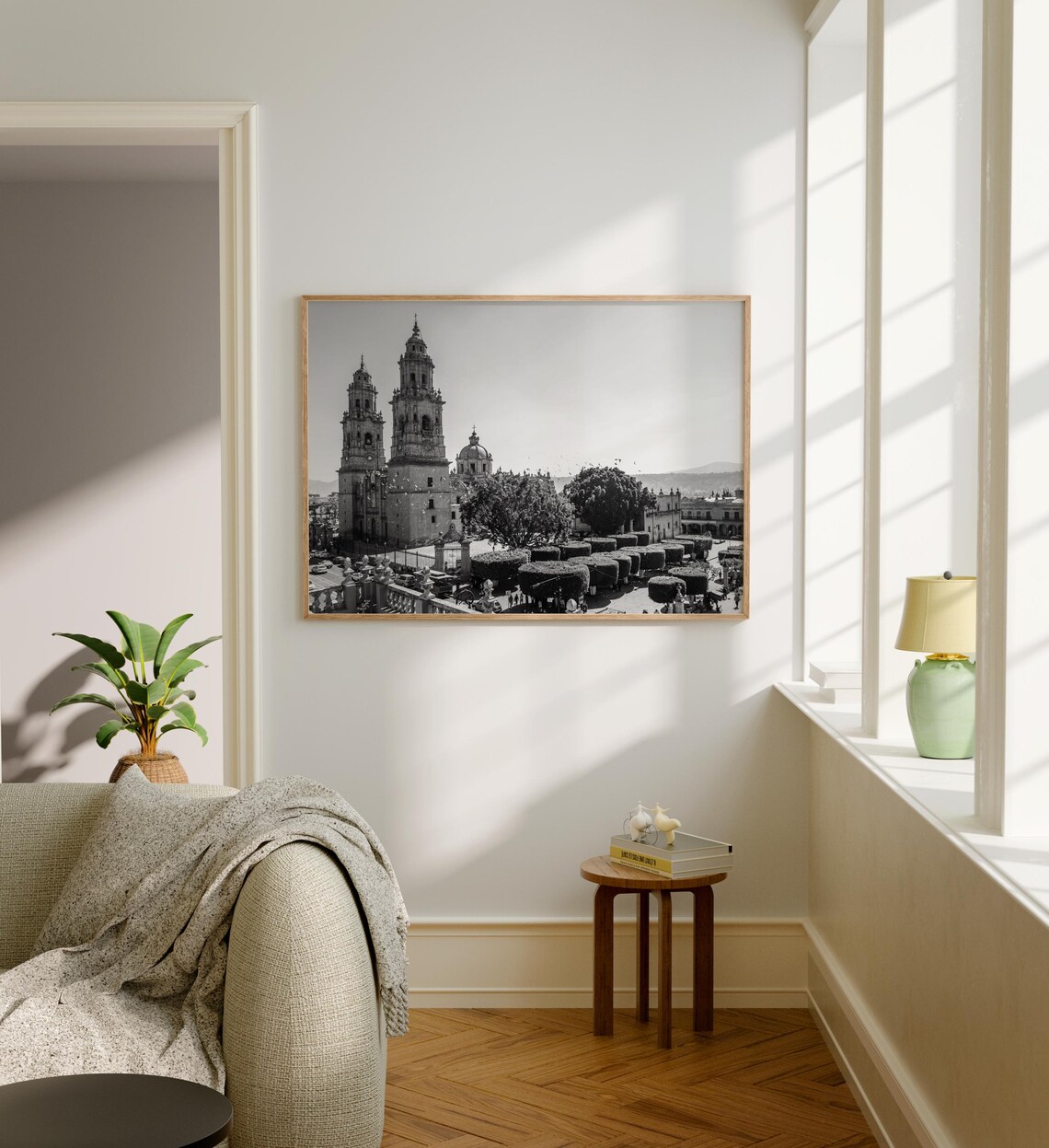 Morelia Cathedral Twin Towers Black and White Colonial Plaza Poster - Image 5
