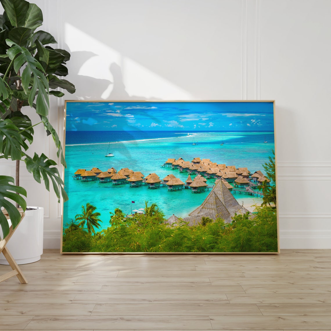 French Polynesia Overwater Bungalows Turquoise Lagoon Poster - Image 2