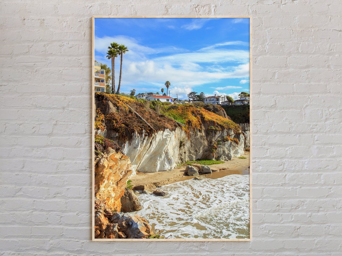 Sunny Cliffside Beach With Palms California Coast Color Photo Poster
