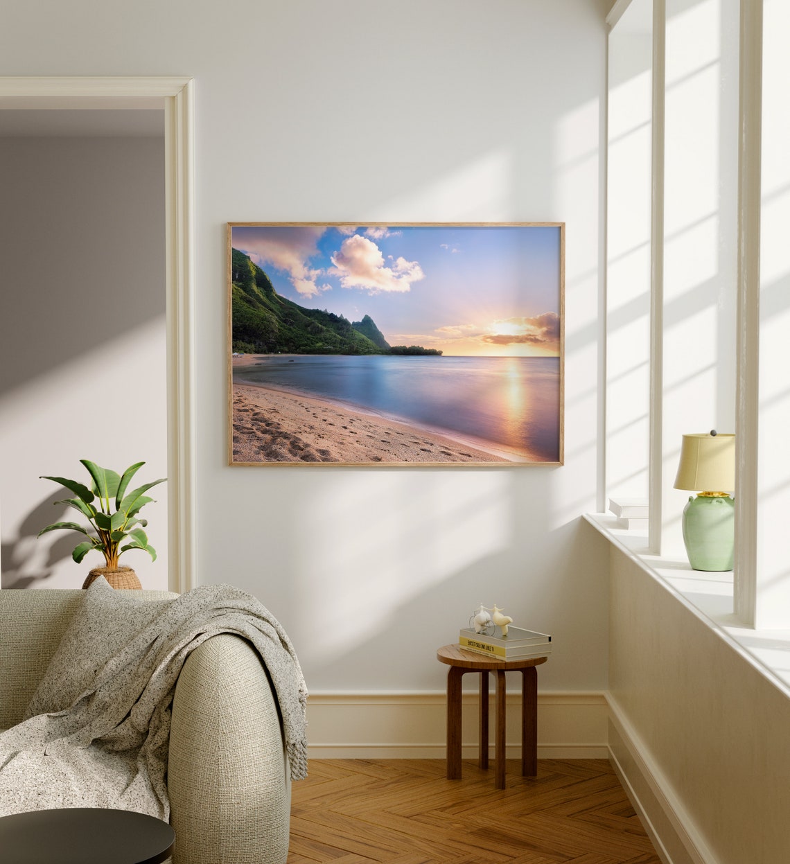 Hawaii Beach Sunset Green Cliffs Golden Hour Tropical Island Poster - Image 5