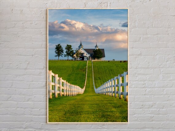 Kentucky Bluegrass Horse Farm Sunset White Fence Photo Poster