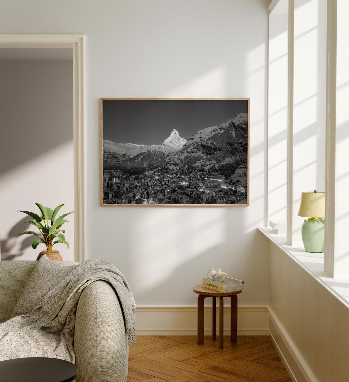 Zermatt Matterhorn Peak Black and White Night Village Alpine Poster - Image 5