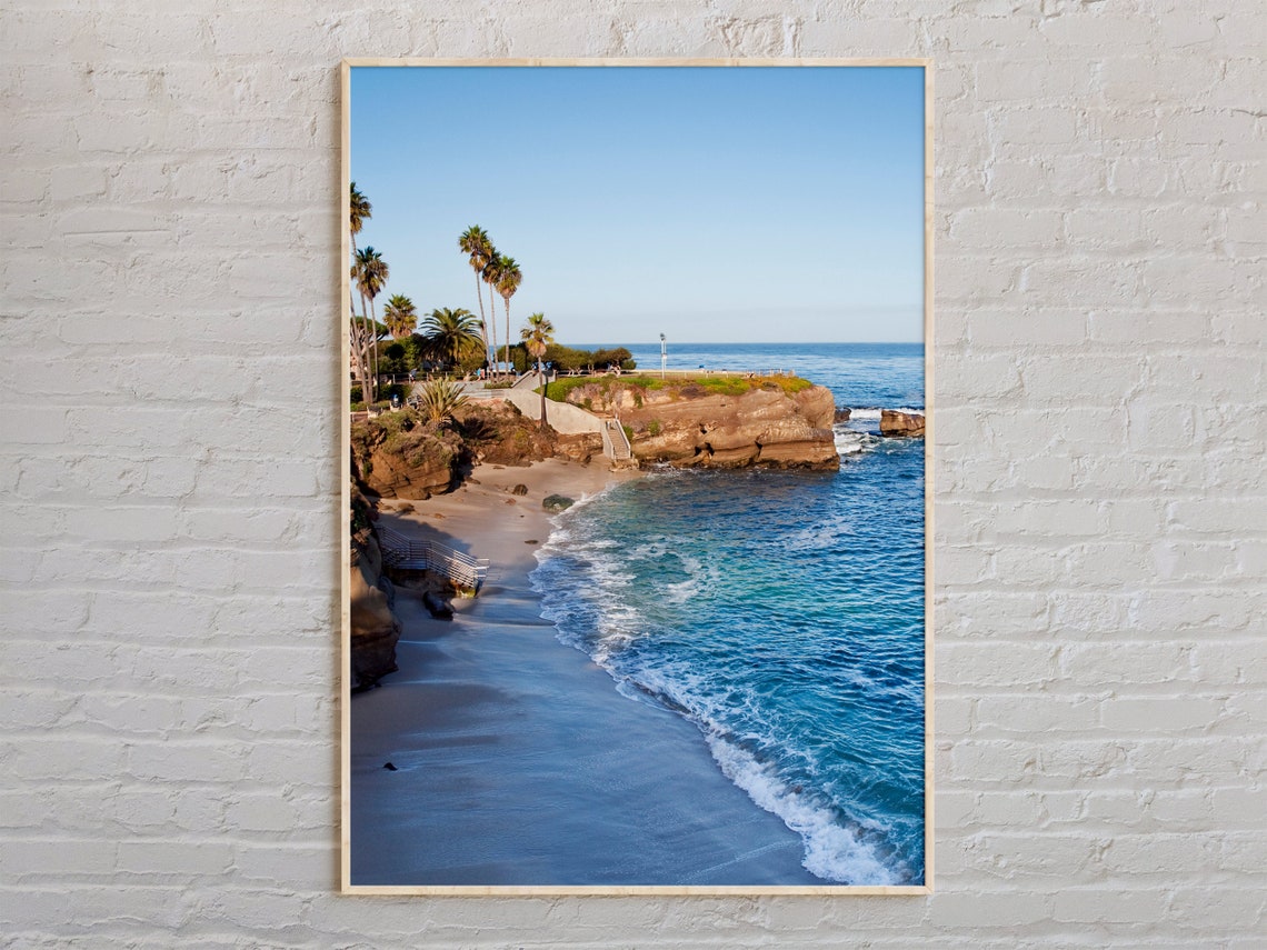 La Jolla San Diego Coastal Cliffs Beach Palms Ocean Scenic Poster