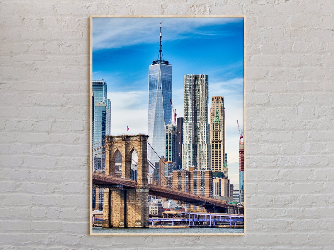 New York City Brooklyn Bridge One World Trade Center Photo Poster