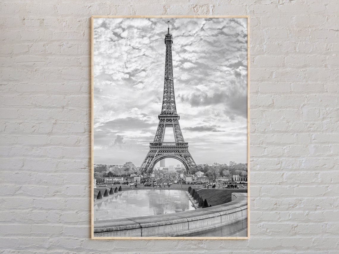 Eiffel Tower Paris Black and White Trocadero View France Travel Poster