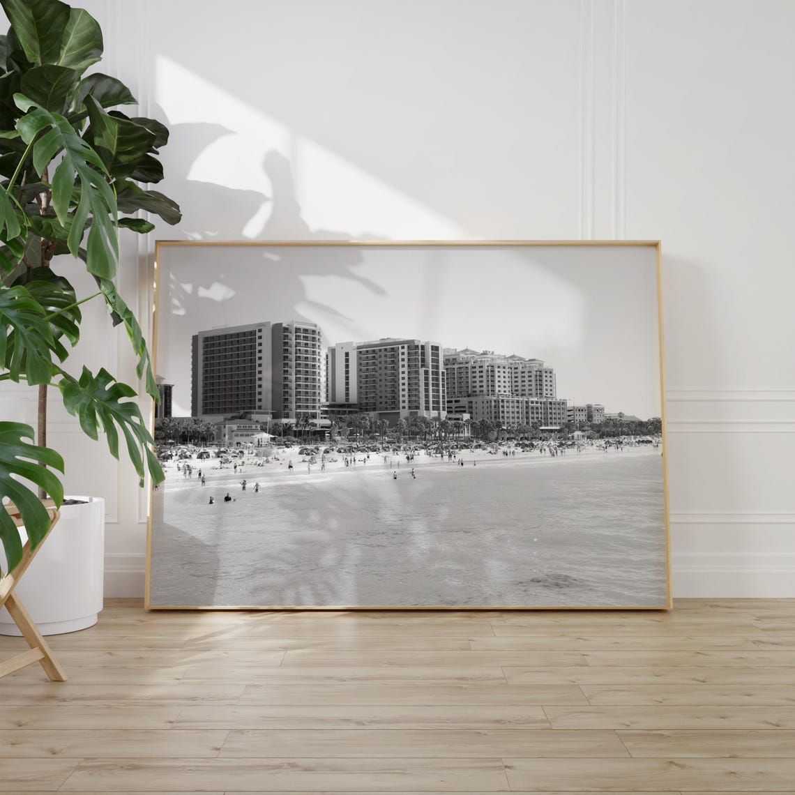 Clearwater Beach High Rise Hotels Black and White Coastal Poster - Image 2
