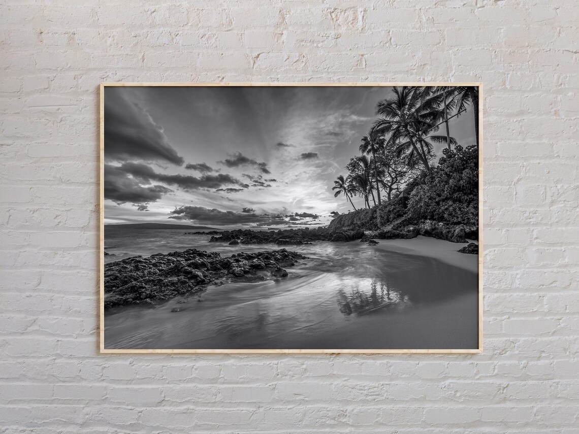 Maui Black and White Travel Poster, Hawaii Print