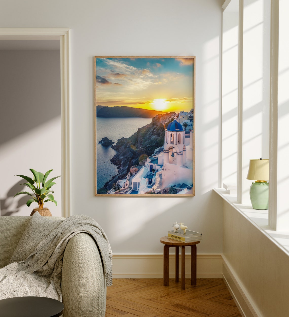 Santorini Greece Blue Dome Church Sunset over the Caldera Poster - Image 5