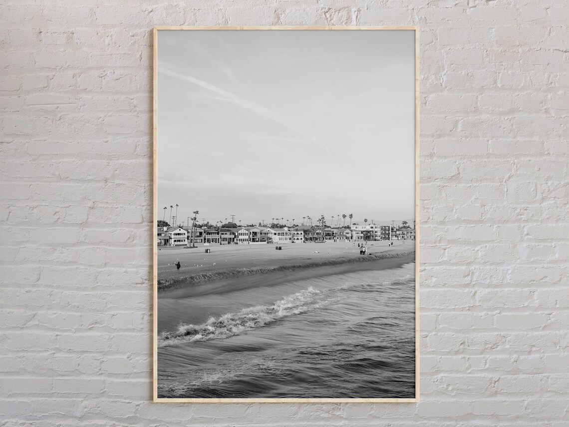 Black And White Seal Beach Print Wall Art Poster Photo Decor Usa