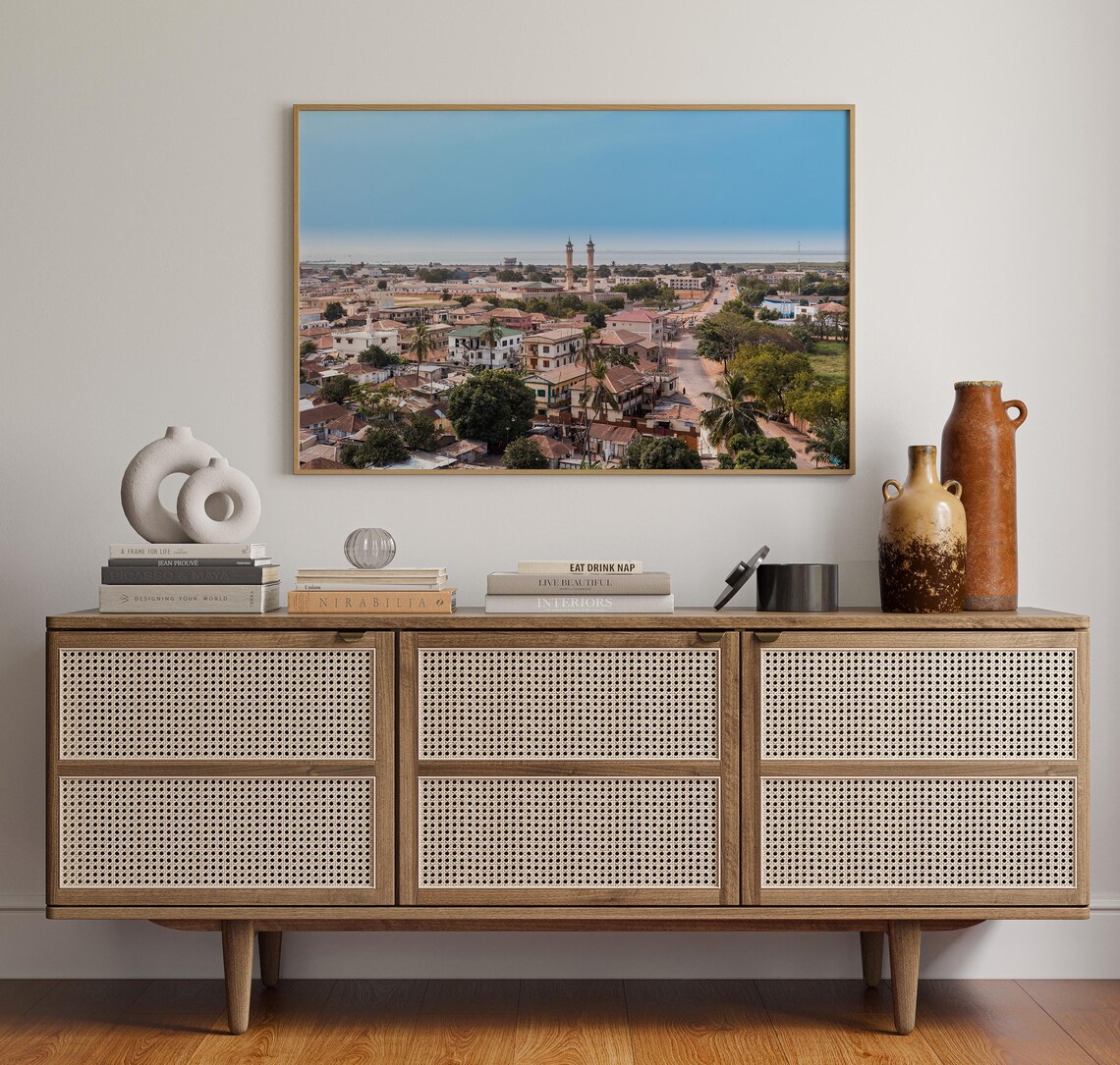The Gambia Coastal Town Mosque Minarets Color Aerial View Poster - Image 4