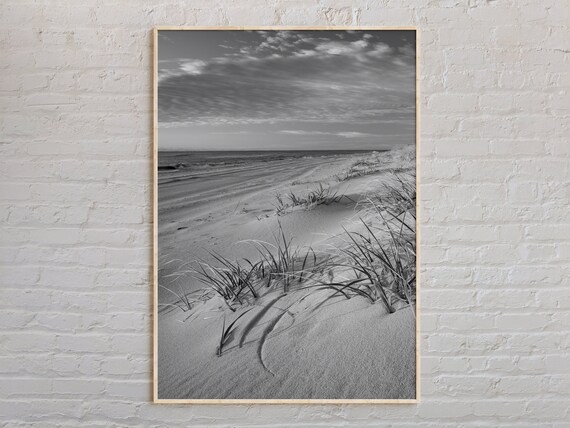 Black And White Beach Dunes Landscape Serene Nature Photography Poster
