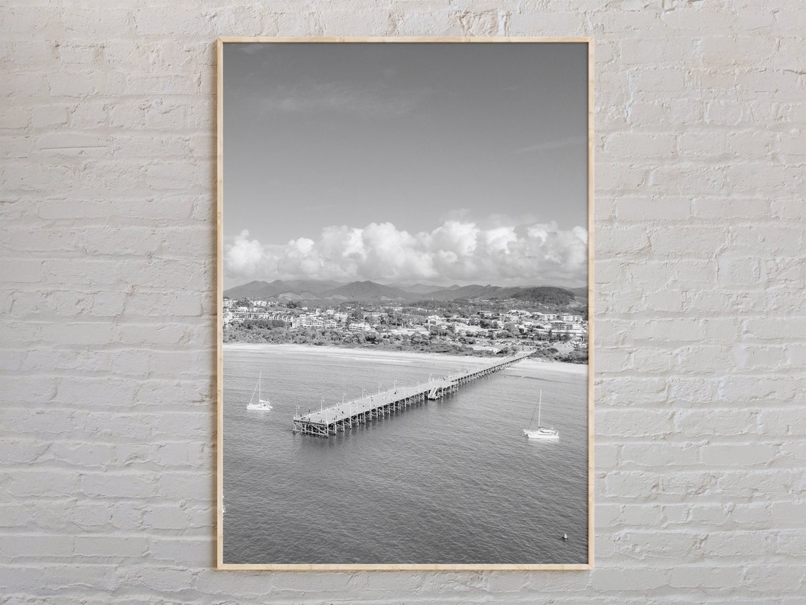 Coffs Harbour Jetty Over The Ocean Black And White Photo Poster