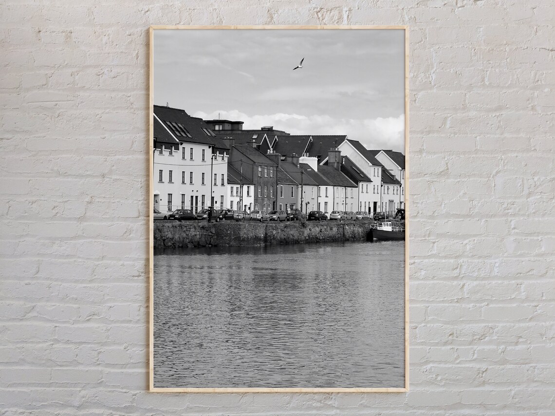 Galway Ireland Black And White Waterfront Photo Travel Poster