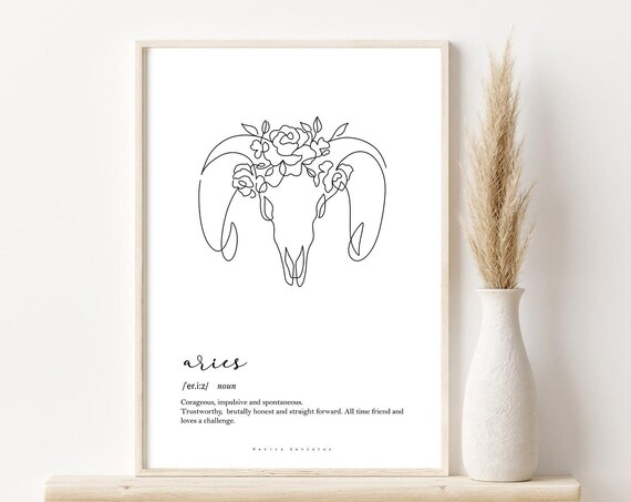 Aries Zodiac Print Definition Aries Line Art Aries Gifts Aries Astrology Poster Horoscope Illustration Zodiac Dictionary Traits Poster