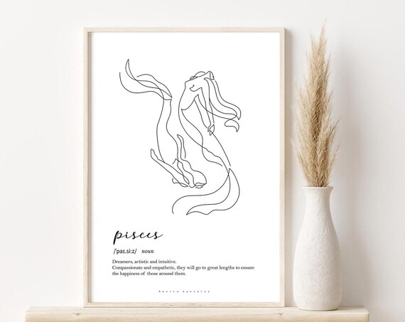 Pisces Zodiac Print Pisces Definition Zodiac Gifts Pisces Traits Poster Astrology Print Pisces Horoscope Illustration Zodiac Traits