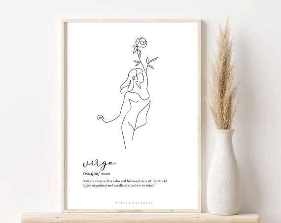 Virgo Zodiac Print Virgo Definition Print Self Gift Virgo Line Art Poster Virgo Virgo Constellation Zodiac Wall Print