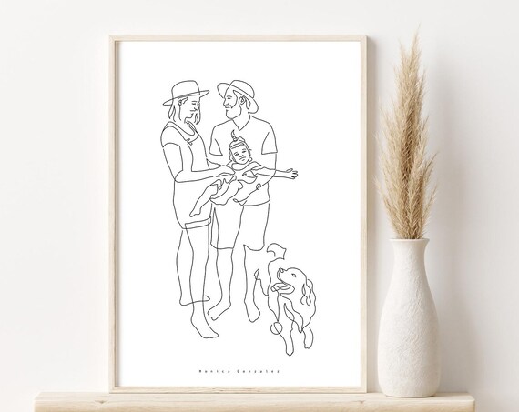 Custom Family Portrait Family Portrait Illustration Fathers Day Gift Line Art Drawing From Photo Family Gift Gift For Mom Art