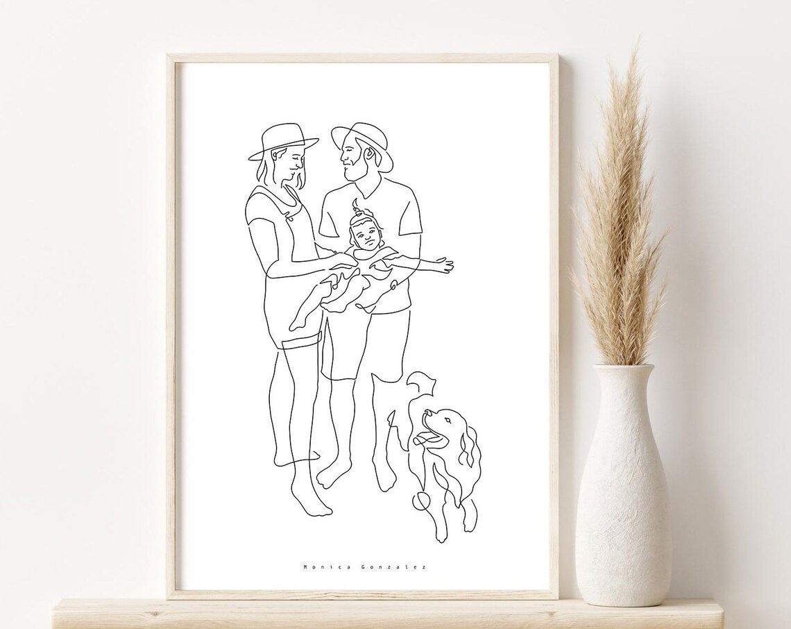 Custom Family Portrait Family Portrait Illustration Fathers Day Gift Line Art Drawing From Photo Family Gift Gift For Mom Art