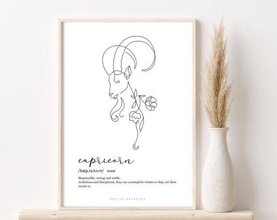 Capricorn Zodiac Print Capricorn Definition Zodiac Gifts Capricorn Poster Astrology Print Capricorn Horoscope Illustration
