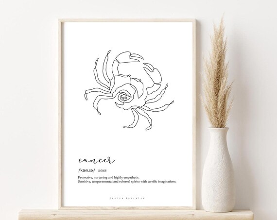 Cancer Zodiac Print Definition Cancer Line Art Cancer Traits Gifts Cancer Astrology Poster Horoscope Illustration Zodiac Dictionary