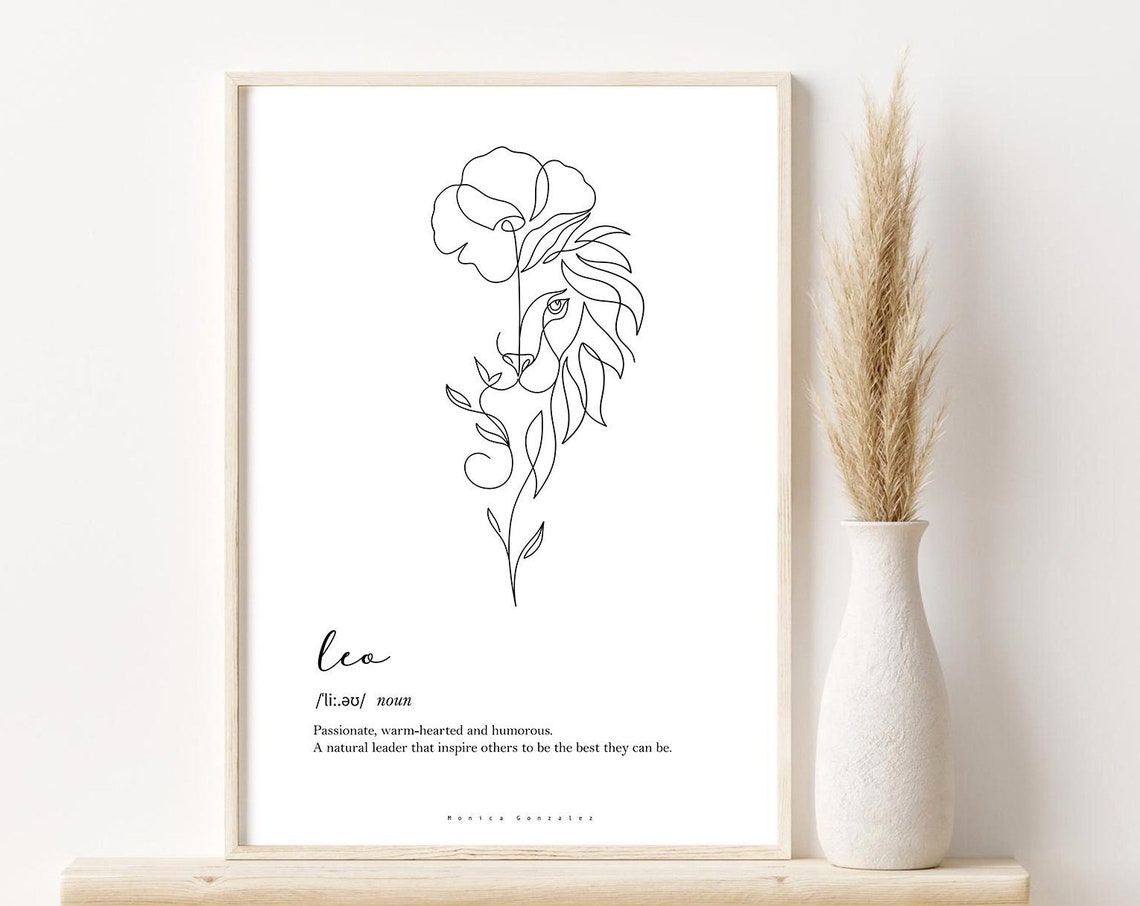 Leo Zodiac Dictionary Definition Line Art Poster Elegant Gift Decor
