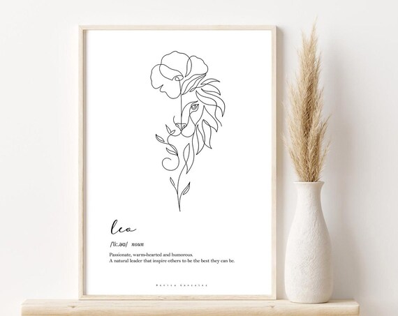Leo Zodiac Dictionary Definition Line Art Poster Elegant Gift Decor