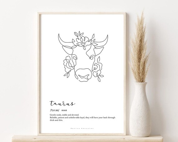 Taurus Zodiac Print Taurus Definition Zodiac Gifts Taurus Poster Astrology Print Horoscope Drawing Zodiac Dictionary Taurus Traits