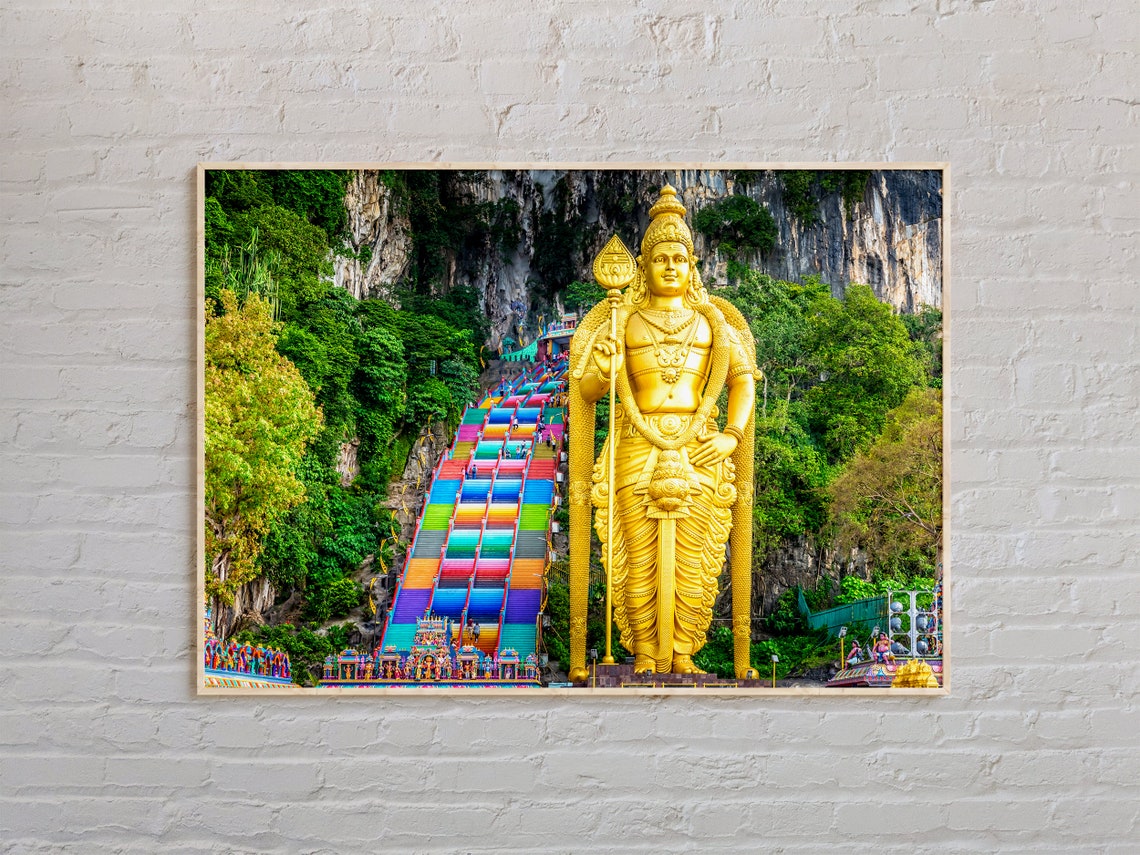Batu Caves Malaysia Murugan Statue Rainbow Stairs Temple Art Poster