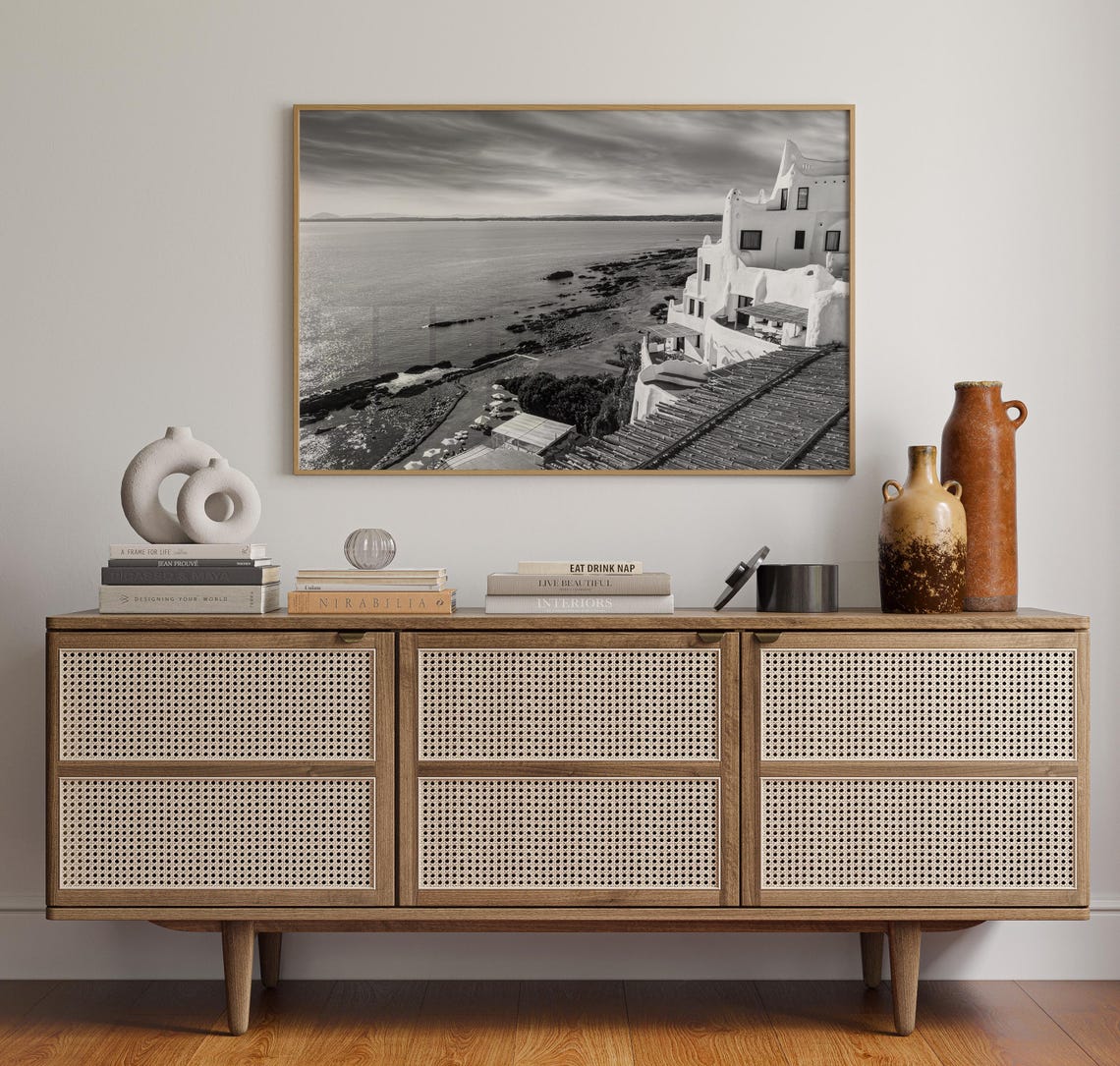 Uruguay Whitewashed Oceanfront Hotel Black And White Coastal Poster - Image 4