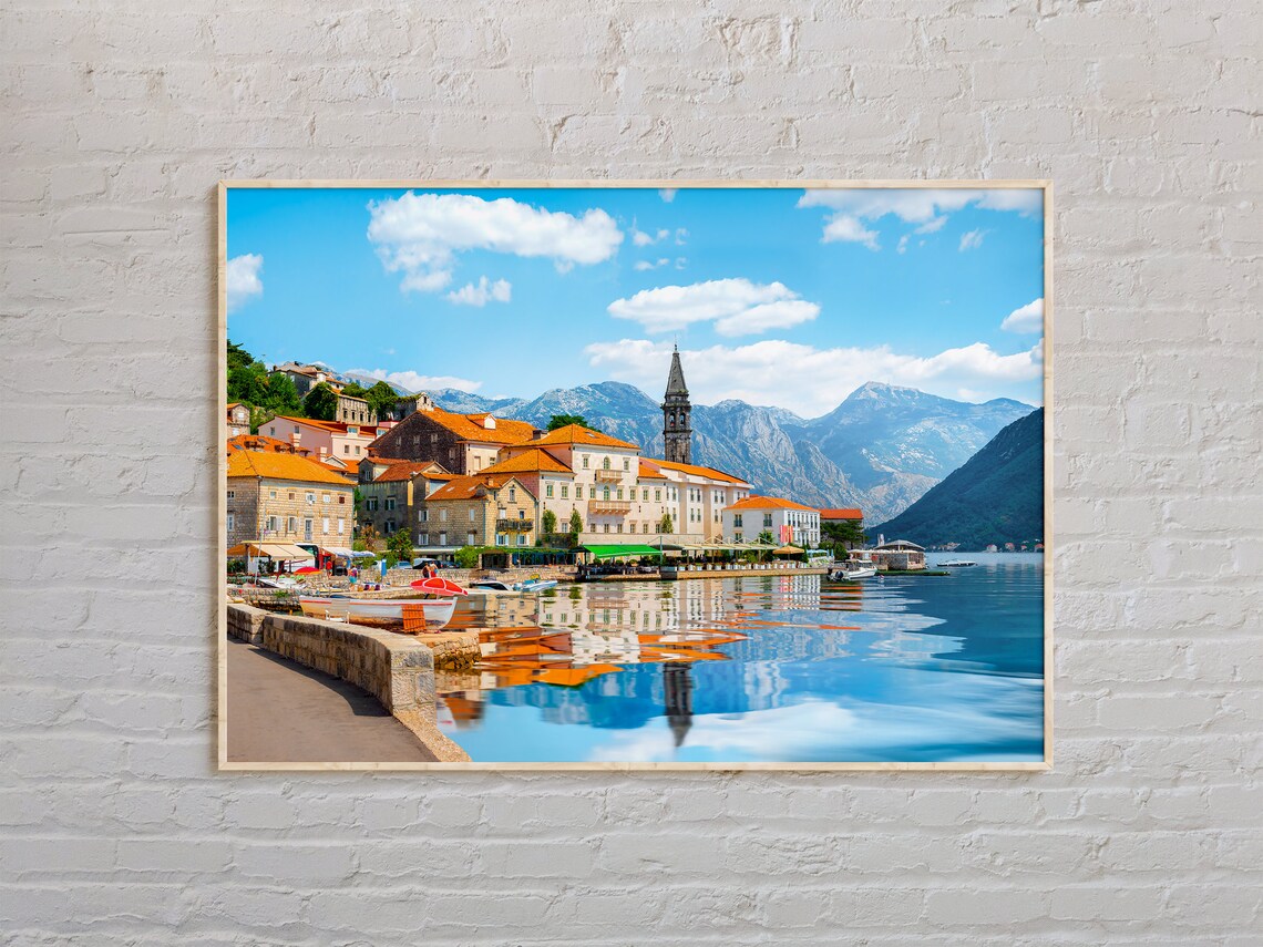 Perast Montenegro Bay Town Orange Roofs Reflection Photo Poster
