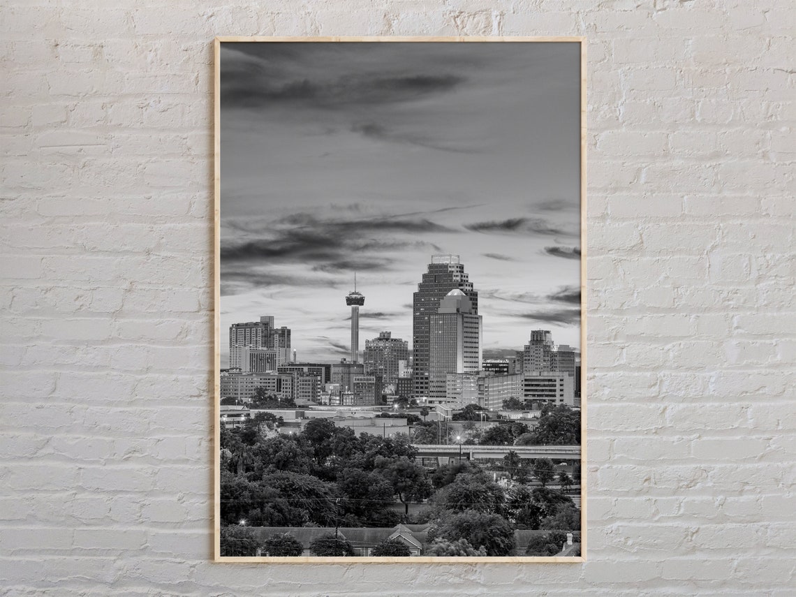 San Antonio Skyline Black And White Texas City Photography Poster
