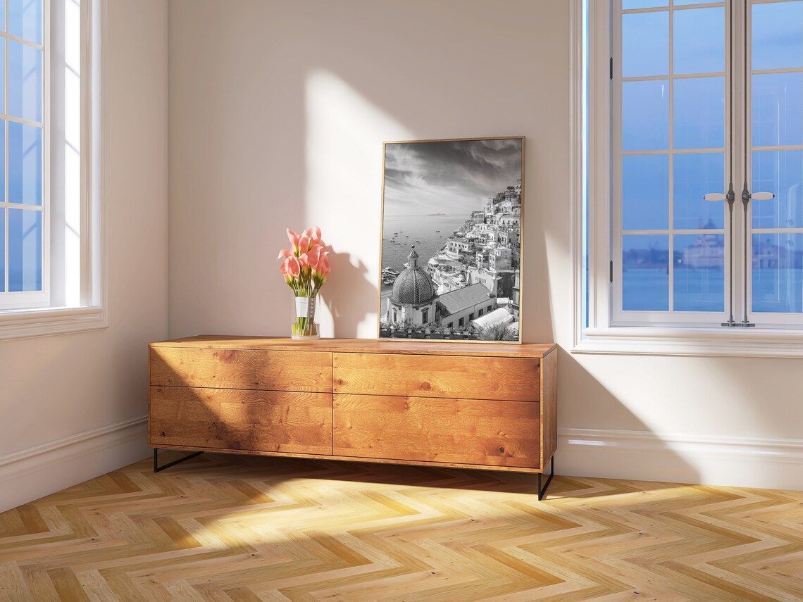 Positano Amalfi Coast Italy Black and White Coastal Town Photo Poster - Image 3