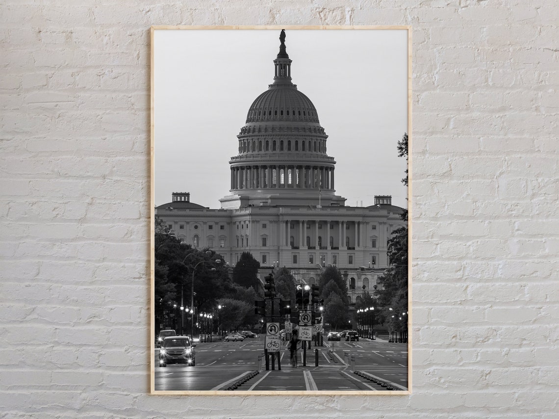 Black And White US Capitol Building Washington DC Avenue Photo Poster