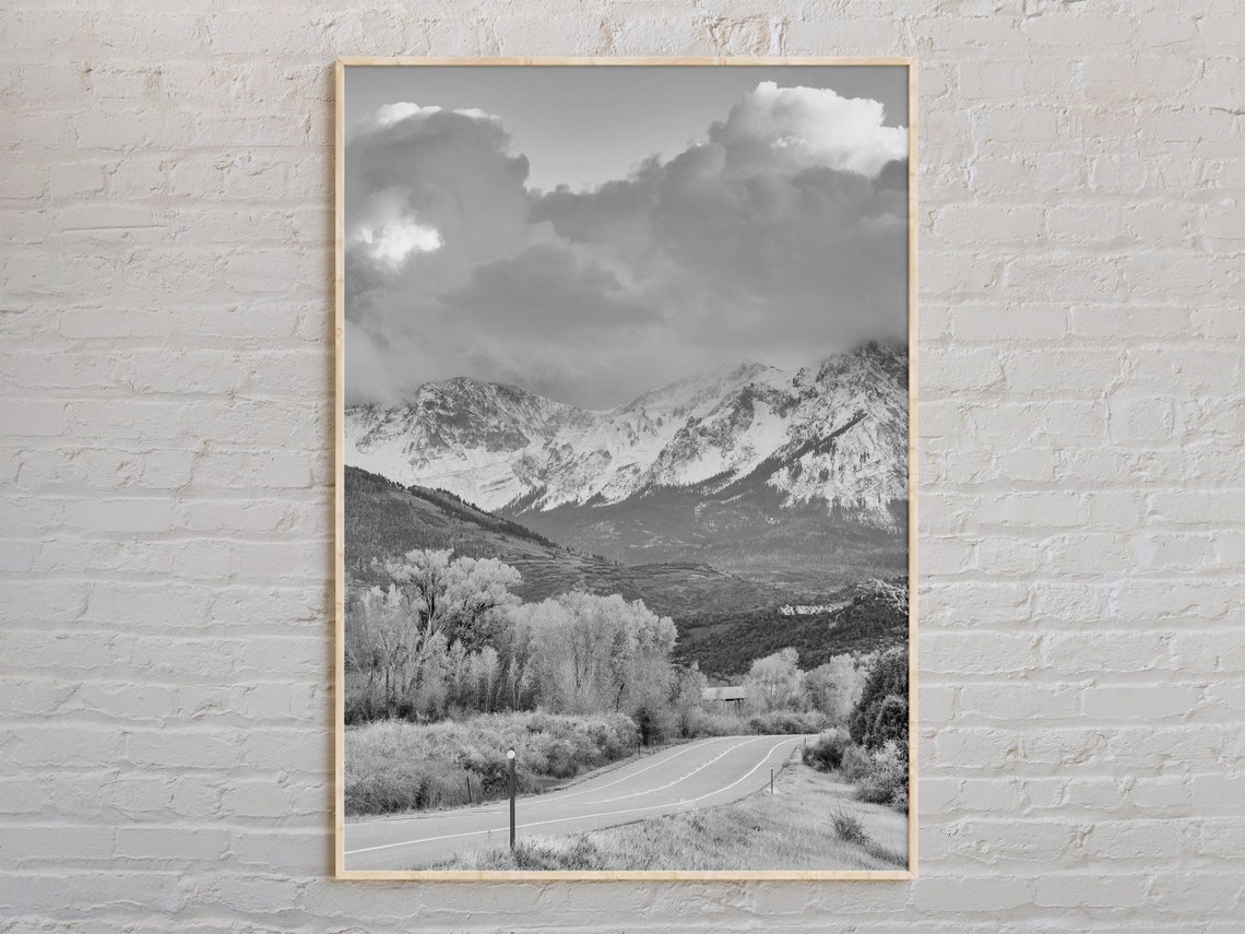 Snowy Colorado Mountain Road Black And White Photography Poster