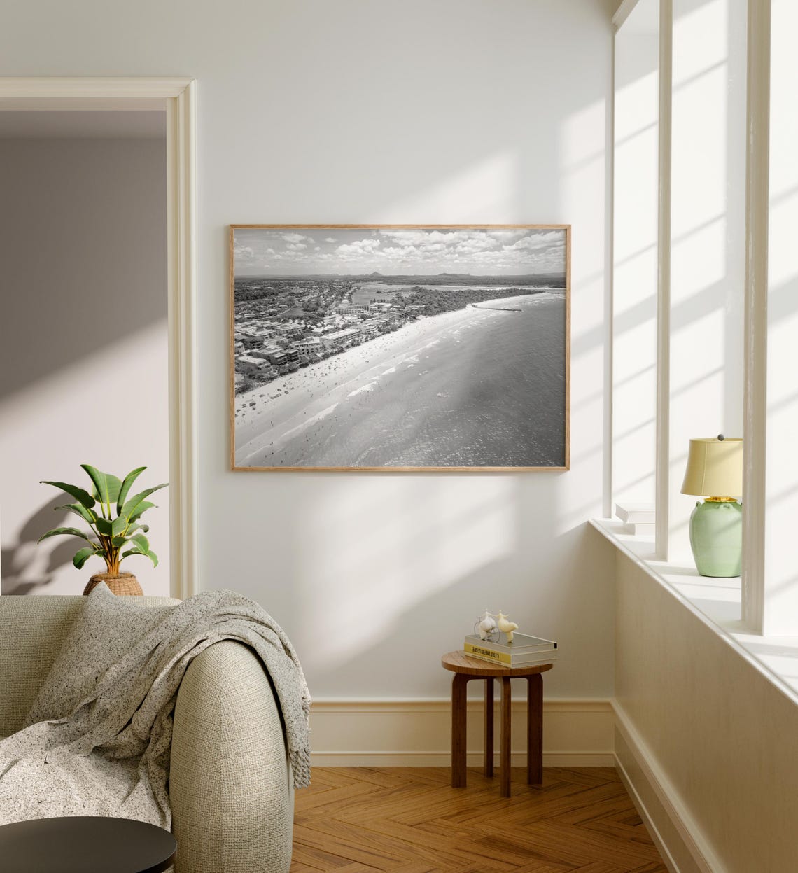 Sunshine Coast Australia Aerial Beach Surf Mono Landscape Poster - Image 5