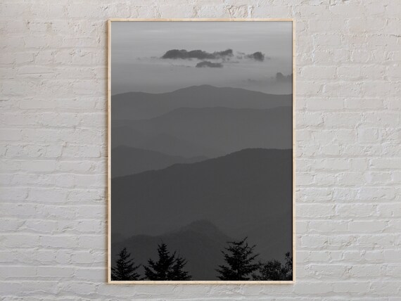 Great Smoky Mountains Layered Ridges Black White Scenic Poster