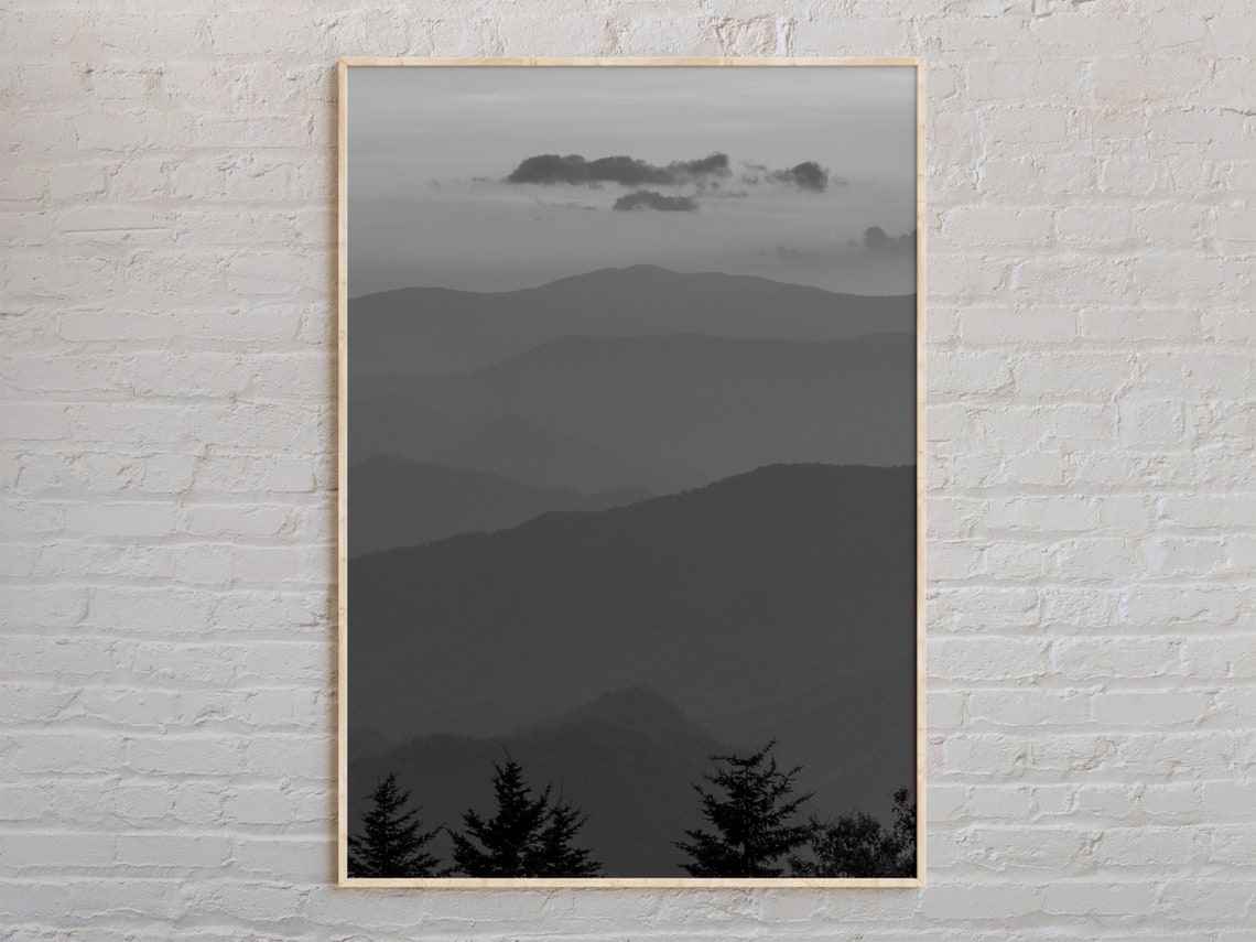 Great Smoky Mountains Layered Ridges Black White Scenic Poster