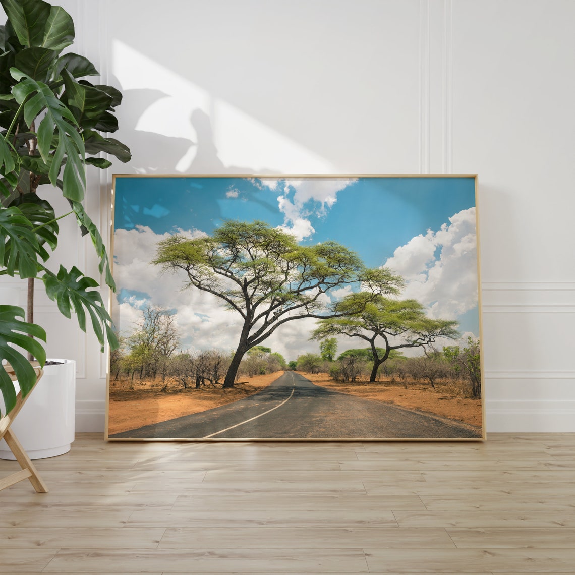African Savanna Road Acacia Trees Dramatic Sky Landscape Photo Poster - Image 2