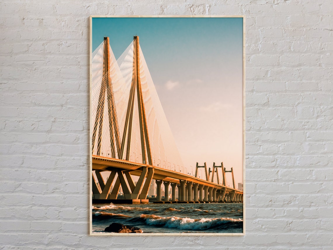 Cable Stayed Bridge at Sunset Mumbai India Photography Poster