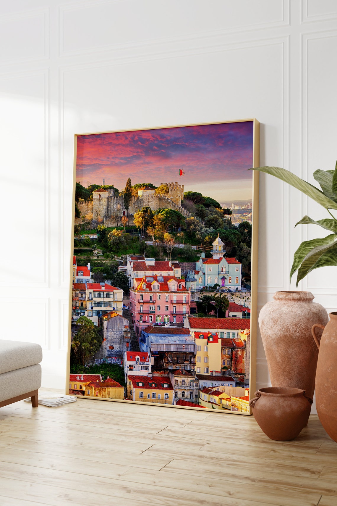 Lisbon Portugal Sao Jorge Castle over Old Town at Sunset Poster - Image 2
