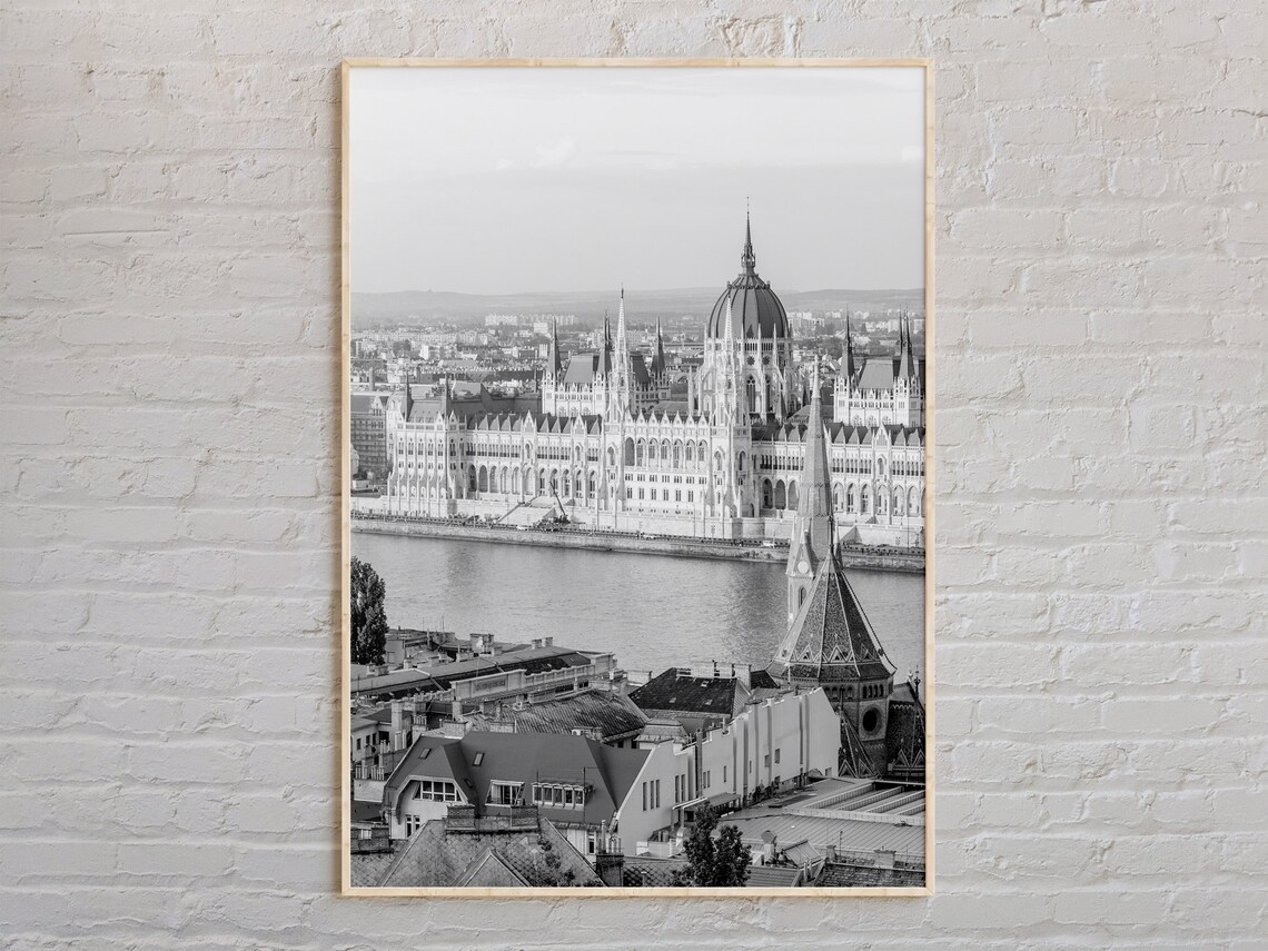 Budapest Hungary Parliament Building Black and White Photo Poster