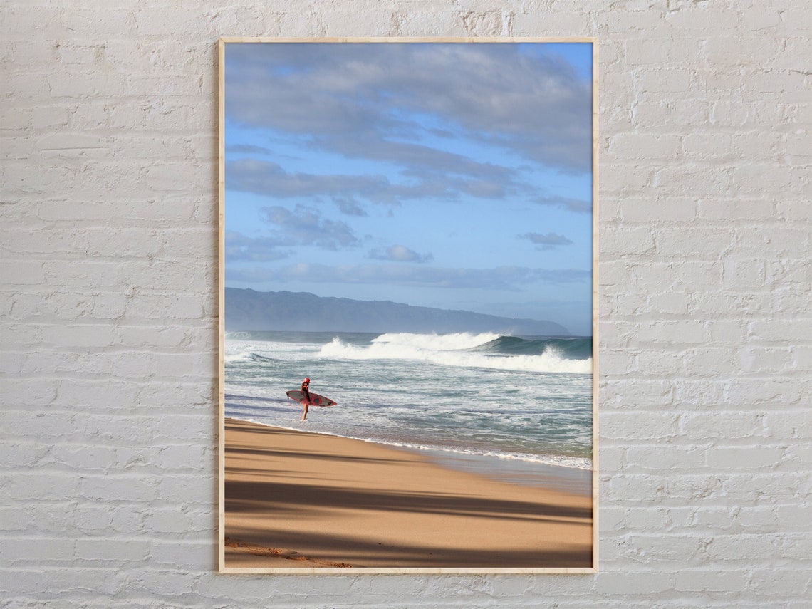 Hawaii Beach Surfer Ocean Wave Golden Sand Surf Photo Poster