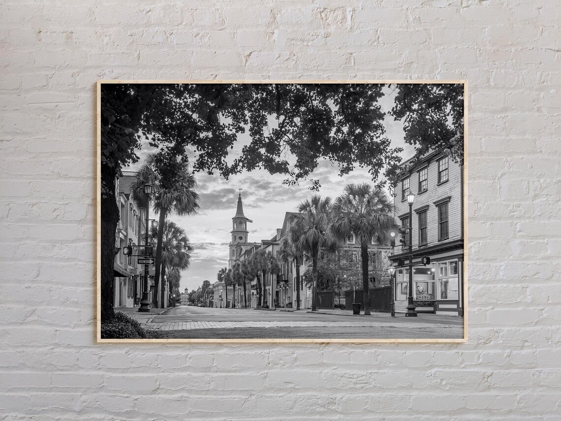 Charleston South Carolina Historic Street Black and White Poster